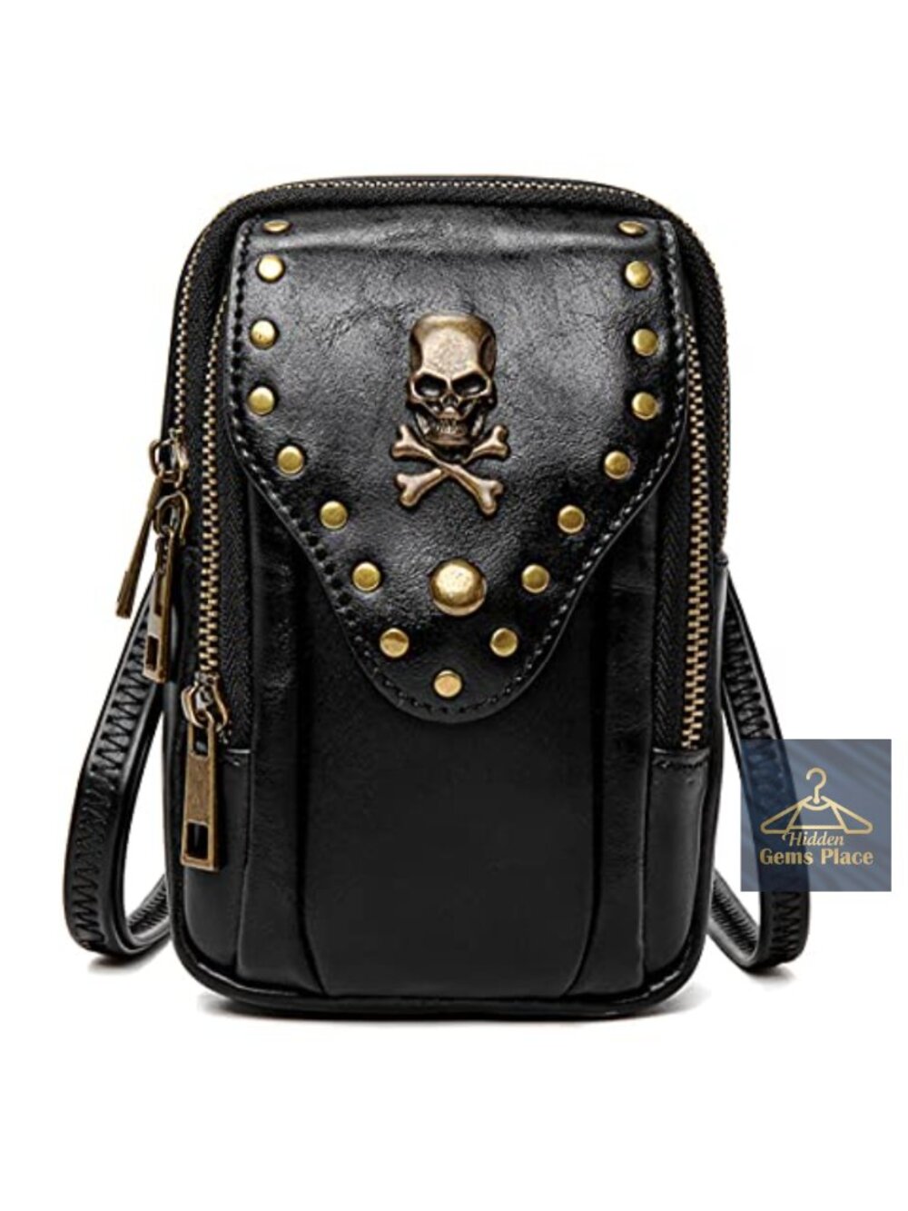 Punk Gothic Skull Sling Bag Crossbody Waist Bag PU Leather Rivet Motorcycle Bag